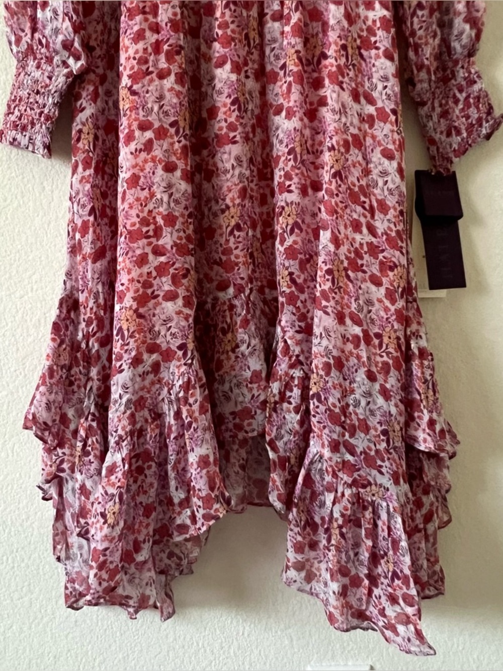 NWT Hale Bob Edna Floral Ruffled Handkerchief Dress Smocked Waist Small - Picture 7 of 15